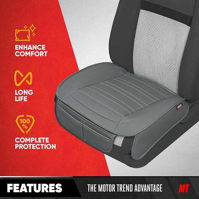 Motor Trend Seat Covers for Cars Trucks SUV, Faux Leather 2-Pack Gray Padded Car Seat Covers with Storage Pockets, Premium Interior Seat Cover - Image 2