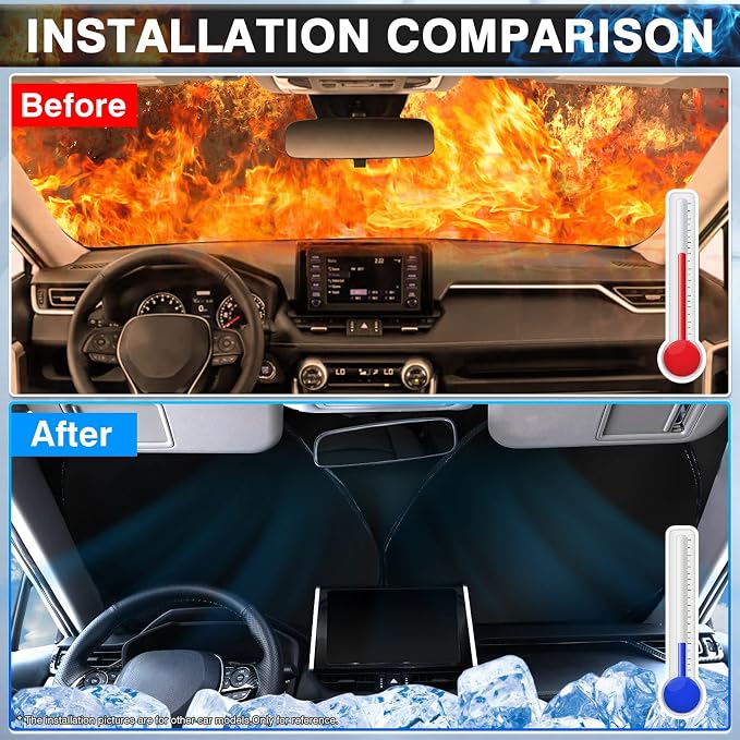 Canvcle Windshield Flag Sun Shade Sun Visor Heat Shield for 2018-2026 Jeep Wrangler JL & 2/4 Door 4XE & 2020-2026 Jeep Gladiator JT Thicken 3-Layer Keep Vehicle Cool Protect Your Car from Sun Heat - Image 3