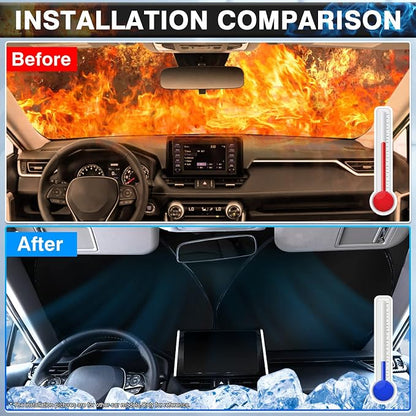 Canvcle Windshield Flag Sun Shade Sun Visor Heat Shield for 2018-2026 Jeep Wrangler JL & 2/4 Door 4XE & 2020-2026 Jeep Gladiator JT Thicken 3-Layer Keep Vehicle Cool Protect Your Car from Sun Heat - Image 3