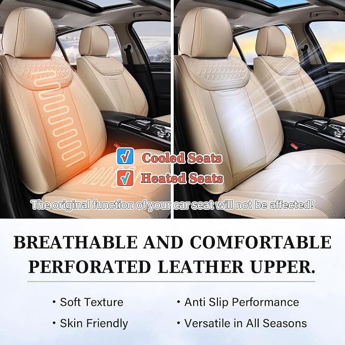 Coverado Seat Covers, Car Seat Covers Front Seats, Beige Nappa Leather Car Seat Covers, 2 Pack Waterproof Front Seat Covers, Breathable Leather Seat Cushion Universal Fit Most Cars Trucks - Image 8