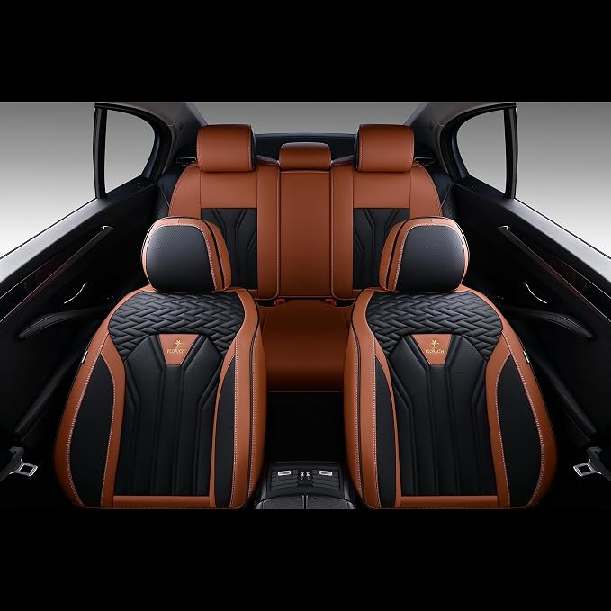 Leather Seat Covers, Seat Covers Full Set, Car Seat Protectors 5 Seats,Automotive Seat Covers Fit for Most Cars Trucks-Brown&Black - Image 8