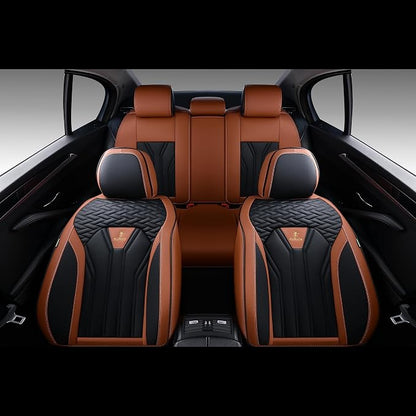 Leather Seat Covers, Seat Covers Full Set, Car Seat Protectors 5 Seats,Automotive Seat Covers Fit for Most Cars Trucks-Brown&Black - Image 8