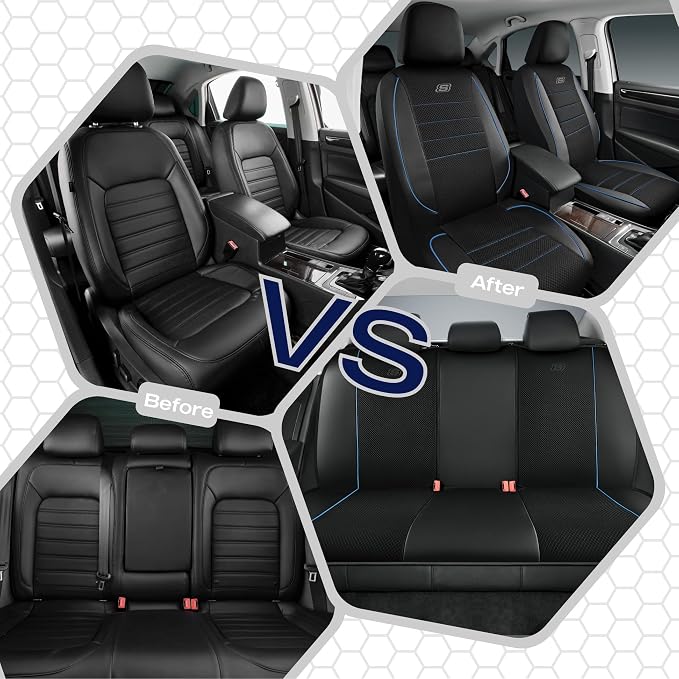Skechers Air-Cooled Memory Foam Seat Covers,Mesh Thick Car Seat Covers,Piping Leather Car Seat Cover,Airbag Compatible,Automotive Comfort for Most Cars, Vans, Trucks, SUV(Blue,Full Set) - Image 7