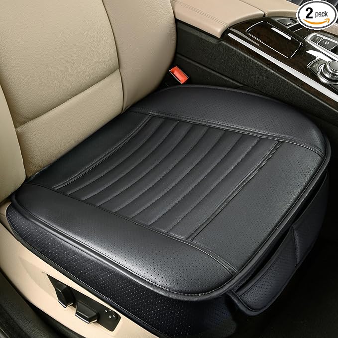 2pc Edge Wrapping Comfortable Car Front Seat Covers, Seat Protectors, Anti-Slip Bottom Seat Cushion Covers for Auto with PU Leather(Black) by SunnyColor