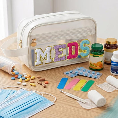 COSHAYSOO Clear MEDS Bag Travel Medicine Zipper Pouch Small Medication Drug Pills Storage Case, Preppy Cute Cruise Air Car Traveling Essentials Accessories Organizer Easter Gift for Women Teen Girls - Image 3