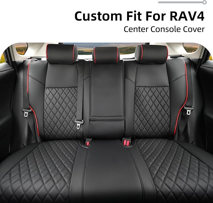 Lolcar Rav4 Seat Covers for Toyota RAV4 2019 2020 2021 2022 2023 2024 2025 LE,XLE,XLE Premium,Limited,Car Seat Cover for Trucks SUV,Leather Seat Cushion Full Set,Faux Leather (Black red Grid) - Image 4