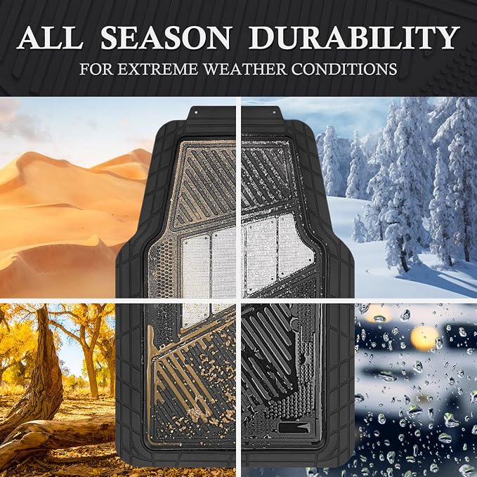 CAR PASS Heavy Duty Rubber Floor Mats 4-Piece Bling Car Mats Full Set - Universal Waterproof Floor Mats for SUV Truck, Durable All Weather Car Mats, Automotive Mats for Women Glitter Silver - Image 4