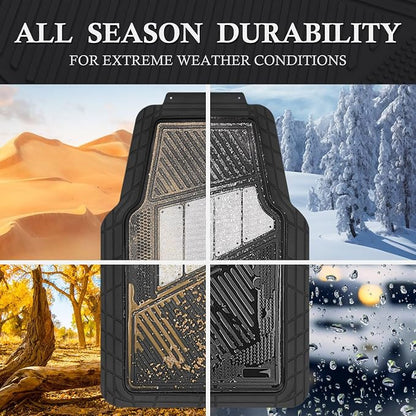 CAR PASS Heavy Duty Rubber Floor Mats 4-Piece Bling Car Mats Full Set - Universal Waterproof Floor Mats for SUV Truck, Durable All Weather Car Mats, Automotive Mats for Women Glitter Silver - Image 4