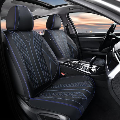 FLORICH Automotive Car Seat Covers Front Seat, Leather Car Seat Cover 2 Pack Waterproof Front Seat Covers Full Coverage Driver Seat Protector Universal Fit for Most Cars SUV Trucks, Black&Blue Line by FLORICH