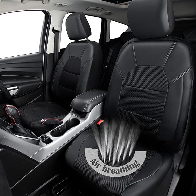 CAR PASS Universal Leather Two Front Seat Covers,Sport seat Covers fits Most Cars, SUVs, Trucks, and Vans Airbag Compatible (Black and Black) - Image 4