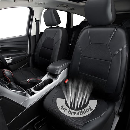 CAR PASS Universal Leather Two Front Seat Covers,Sport seat Covers fits Most Cars, SUVs, Trucks, and Vans Airbag Compatible (Black and Black) - Image 4