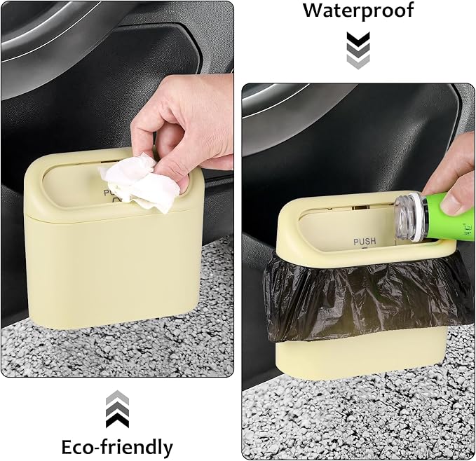 Accmor Car Trash Can, Portable Vehicle Trash Bin with Lid, Car Dustbin Garbage Organizer Holder with One Roll Trash Bag, Leakproof Hanging Mini Cars Storage Bag Container for Auto, SUV, Office (Beige) - Image 5