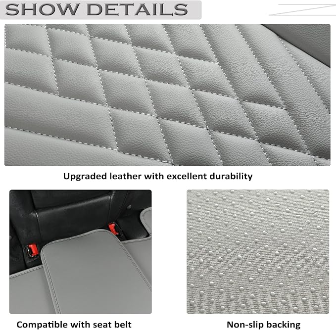 GIANT PANDA Premium PU Leather Rear Car Seat Cover Protector, Luxury Adjustable Anti-Slip Bottom Bench Seat Cover (49~59''),Fits 90% of Vehicles, Back Seat Cover, Grey - Image 5