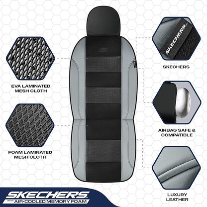 Skechers Air-Cooled Seat Covers, Memory Foam Car Seat Covers Front Seats, Airbag Compatible,Universal Fit for Most Cars, SUVs, Vans and Trucks,Grey - Image 4