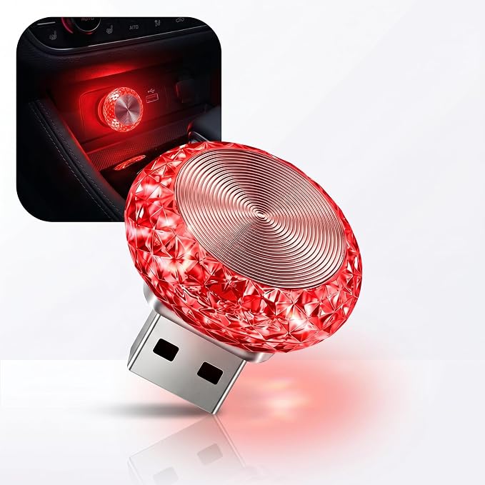 Car Interior USB LED Atmosphere Lamp, Car Crystal Mini Decoration Night Light, Plug-in USB Ambient Lights, Universal for Most Cars (Red) by Unknown