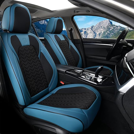 Coverado Car Seat Cover Winter, Front Seat Cover, 2PCS Car Seat Protector, Seat Covers for Cars, Breathable Faux Leather Car Seat Cushion, Car Seat Protector, Blue Car Seat Covers Fit Most Vehicles by COVERADOAUTO