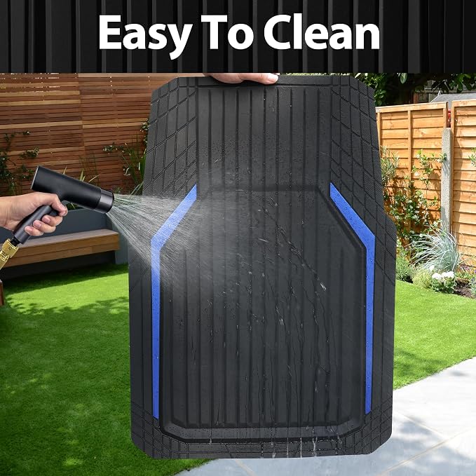 CAR PASS Heavy Duty Rubber Floor Mats for Car, Waterproof Liner Deep Dish Car Mats Full Sets, Universal Trim to Fit for SUV Truck Sedans Vans, All Weather Automotive Floor Mats 3pcs, Black Blue - Image 4
