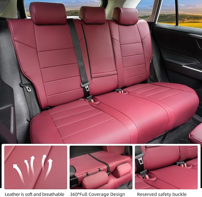 Lolcar RAV4 Seat Covers Custom Fit for Toyota RAV4 2019 2020 2021 2022 2023 2024 2025 LE,XLE,XLE Premium,Limited,Airbag Compatible,Seat Cover Full Set for SUV, Waterproof Leather(Burgundy) - Image 7
