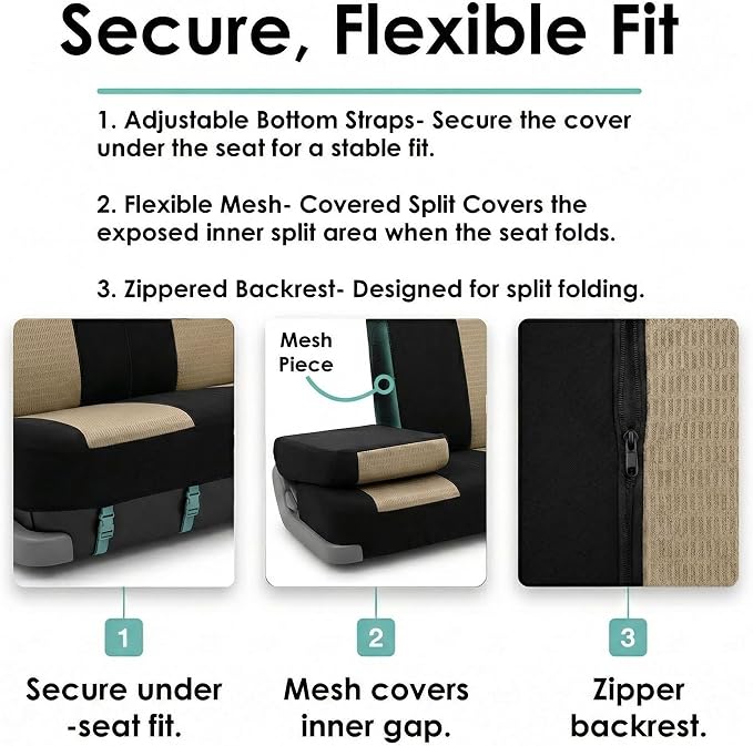 FH Group Automotive Seat Cover Trendy Elegance for Back Seat Begie Car Interior Accessories for SUV, Sedan & Van Universal Fit Combo Rear Seat Cover Split Bench Car Seat Protector for Dogs and Kids - Image 4