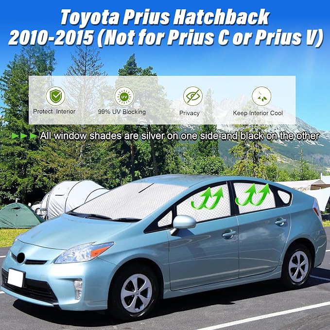KMF 10pcs Thicken Sun Shades for Toyota Prius 2010-2015 Accessories (Not Prius C or V), Full Car Window Covers Sunshade for Windshield Side Rear, UV Block and Privacy Blackout for Camping - Image 2