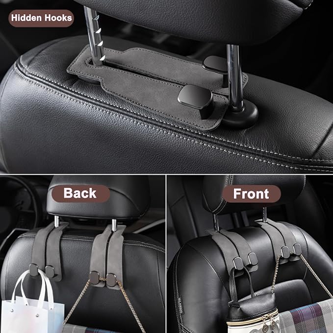 Amelity Car Headrest Hooks, Purse Hook for Car 2 Pack Brown | Universal Car Interior Accessories for Women, Available in 2/4 Pack, Storage Hanger Holds Purses, Backpacks, Grocery Bags - Image 5