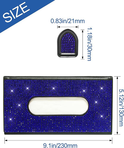 Bling Car Sun Visor Tissue Box Holder, PU Leather Car Napkin Holder, Blue | Car Tissue Holder, PU Leather, with Crystal Rhinestones, Backseat Napkin Case, auto interior Accessories, for Women - Image 4