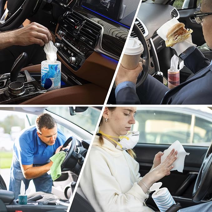 Car Tissues Cylinder 4 Packs Round Tissue Box Holder Fit for Car Cup Holder, Home Small Tissue Dispenser with Facial Tissues for Car Bathroom Office Travel - Image 4