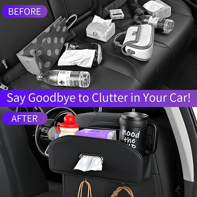 Backseat Seat Car Organizer, Multifunctional Adjustable Car Organizers and Storage, Universal Car Seat Organizer, Car Tissue Organizer with Cup Holder, Black - Image 4