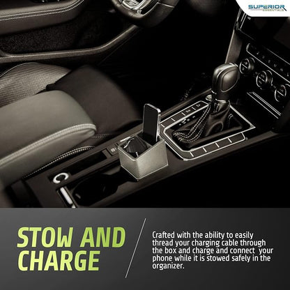 SUPERIOR ESSENTIALS Car Phone Holder & Key Storage Expander for Cupholder - Universal Size Phone Mount for Car - Elegant Design with Easy Installation - Effortless Charging Cell Phone Holder for Car - Image 4