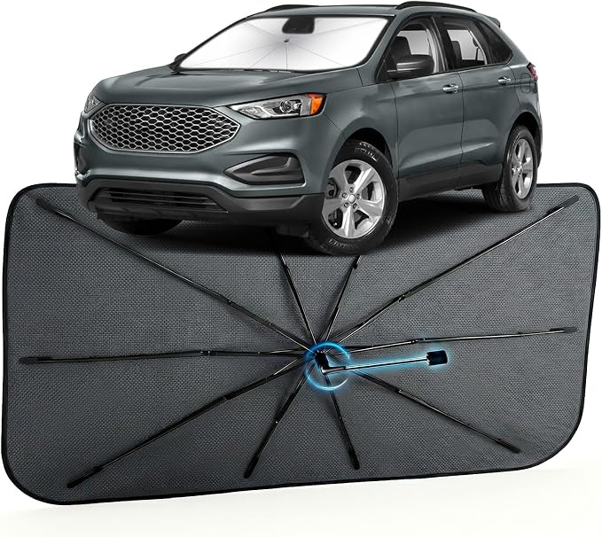 Car Windshield Sun Shade Umbrella for Ford Edge 2015-2026, 1:1 Fit | [Reflective Coated Fabric] Car Shades Sun Visor Keep Car Cool and Protects Interior, Sunshade Umbrella for Front Window by MakeLifeBetter