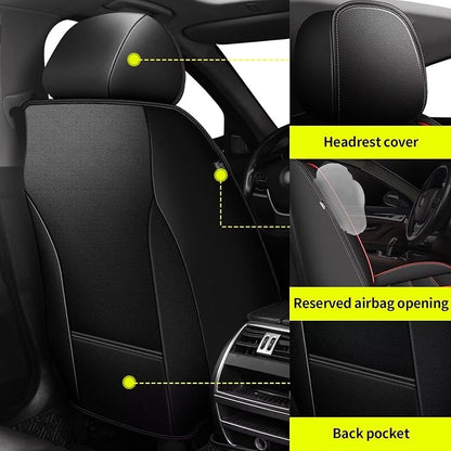 IKABEVEM Car Seat Covers Fit for Honda Insight 2010-2025 2026: Full Set Luxury Leather Automotive Seat Covers, Car Seat Protector(5 Seats, Black&Redline) - Image 3