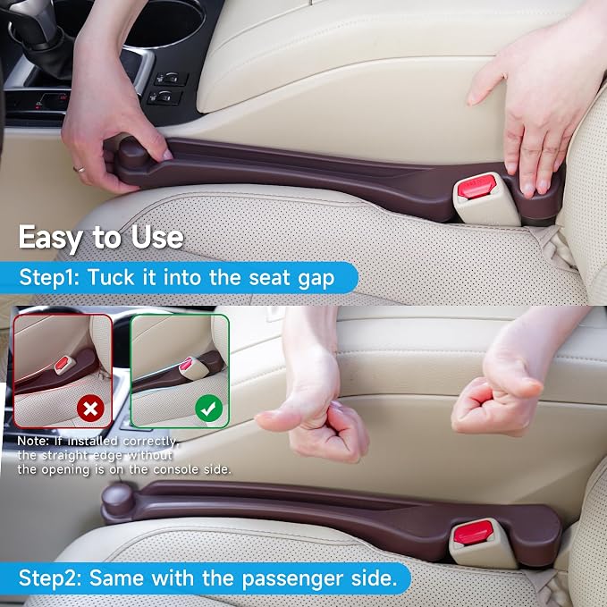 Givifive Car Seat Gap Filler Organizer 2Pack Soft Foam 3IN1 Multifunctional | Seat Side Gap Strip with Slot & Hook Universal Fit Car SUV Truck Fill The Gap Between Seat & Console (Narrow Espr Brown) - Image 9