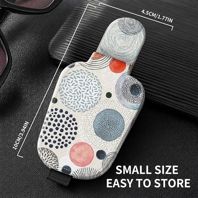 Sunglasses Holder for Car Visor, PU Leather Glasses Clip Organizer, Cute Magnetic Eyeglass Holder for Vehicle Sun Visor, Car Interior Accessory for Women & Men, Abstract Circles - Image 3