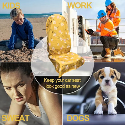 Waterproof Car Seat Cover for Front Seats, Protector for Cars SUVs Trucks, Sweat Towel Seat Covers Bucket for Gym,Workout,Beach,Hiking,Running and Swimming (Chamomile and Yellow, 1PC) - Image 5