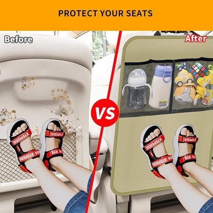 2 Pack Kick Mat Backseat Protector,Back Seat Cover for Kids,Car Seat Back Protectors with 2 Pocket Storage Organizer for Car, SUV, Minivan or Truck Seats (Beige) - Image 5