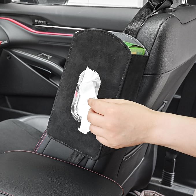 JEYODA Car Seat Organizer,Suede Leather Tissue Holder fit for Kleenex tissues, Car Seat Side Organizer for 120 Sheet Napkin, Drink, Phone, etc (Black) by JEYODA