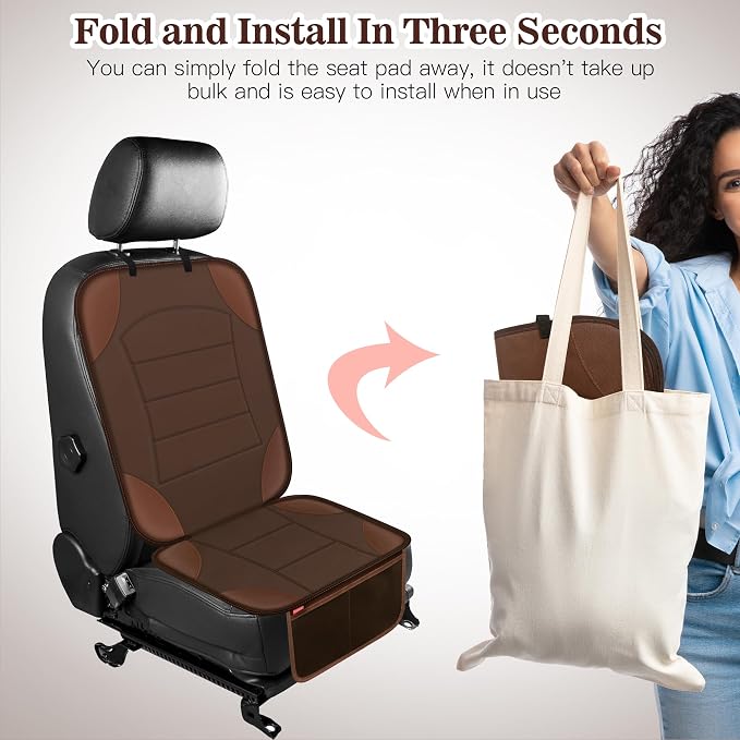 Sinvitron Car Seat Protector for Child Car Seat - Waterproof Non-Slip Leather Mat with 2 Mesh Pockets, Universal Seat Cover for Baby, Pets & Vehicles(2-Pack, Brown) - Image 4