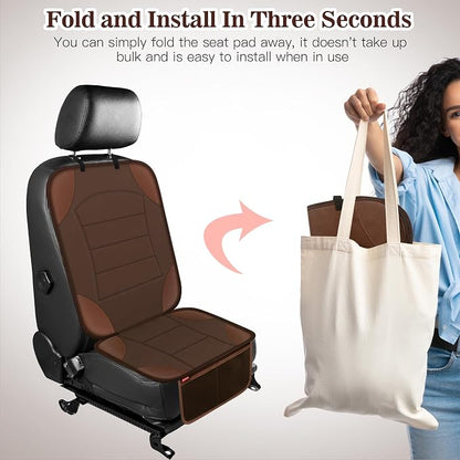 Sinvitron Car Seat Protector for Child Car Seat - Waterproof Non-Slip Leather Mat with 2 Mesh Pockets, Universal Seat Cover for Baby, Pets & Vehicles(2-Pack, Brown) - Image 4