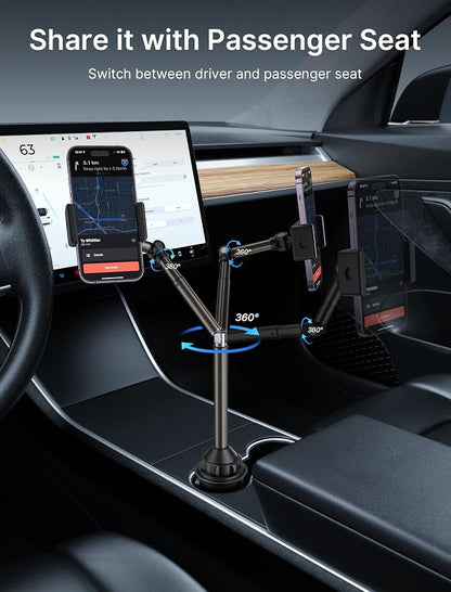 JSAUX Car Cup Holder Phone Mount, Metal Long Arm, Adjustable Base | Sturdy Metal Arm, Adjustable Height and Angle, Secure Phone Grip, Fits 2.17-4.33 in Car Cup Holders - Image 4