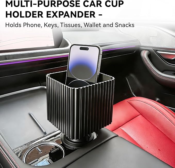 Half-Gallon Car Cup Holder Expander Organizer with Adjustable Base | Anti-spill | 4.33"*4.33"*3.94" holds half-gallon iced tea |Dual storage drinks & small gear|2.56"-3.94" adjustable base - Image 5