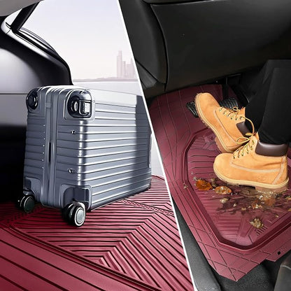 CAR PASS Heavy Duty Rubber Car Mats with Cargo Liner, Deep-Dish Car Floor Mats and Trunk Mat All Weather, Universal Trim-to-Fit for SUVs Trucks Sedans, Waterproof Anti-Slip, Trimmable V12 Burgundy - Image 6