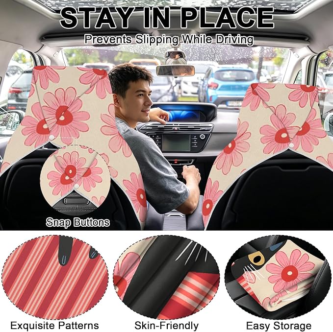 2 Pack Car Towels Seat Cover with Storage Bag, Multifunctional Microfiber Towel for Gym Outdoor Sport Running,Picnic, Beach, Pet Dog Travel,Fits Car SUV Truck (Bloom Cat) - Image 4