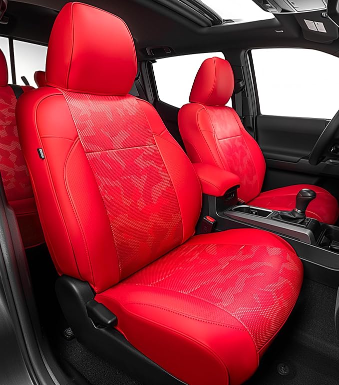 Car Seat Covers Fit for Toyota Tacoma 2016-2023 Double/Crew Cab,Red | Custom Faux Leather Full Set,Waterproof & Wear-Resistant,Fits Tacoma 3rd Gen SR,SR5,Limited,TRD Sport,TRD Off-Road,TRD Pro by Vidokena