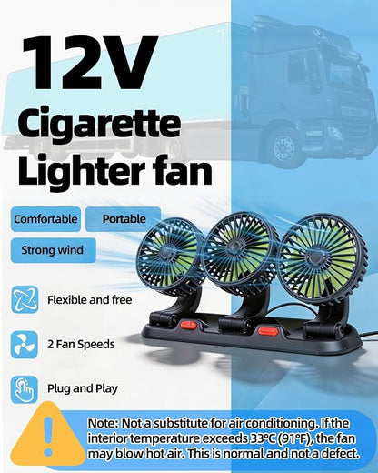 aletbo Car Fan, 12V Fan Triple Head, Powerful Airflow, 360° Adjustable, 2-Settings, Dashboard Fan Suitable for Truck, RV, Semi, Camper Trailer - Image 4