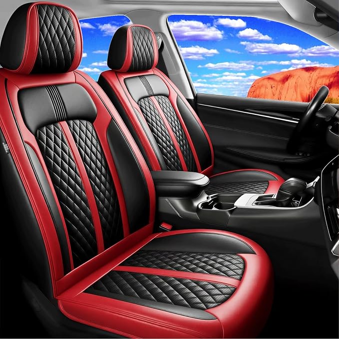 Fit Compass Seat Covers Custom Fit for Jeep Compass 2007-2026, Front Pair | Premium Leather Full Coverage Protectors, Waterproof, Breathable, Scratch Resistant, Easy Wipe, Airbag Compatible, Black+Red by FiveFox