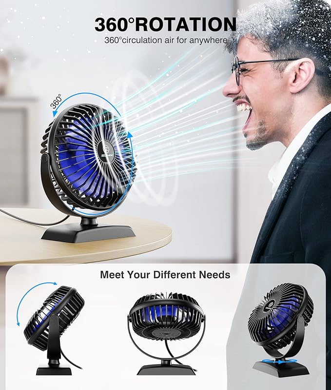 JZCreater USB Desk Fan, 2Pack USB Fan, 360 Rotation Desktop Fan with 3 Speed, Table Personal Cooling Fan, Quiet Mini Desk Fan, USB Powered, Small Fan for Home Office Bedroom Car Travel, Pink - Image 4