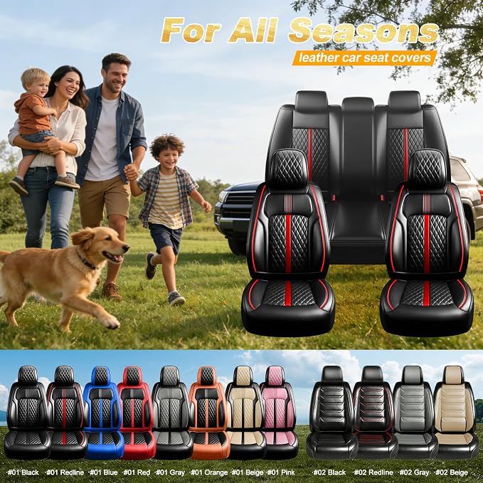 Fit Liberty Seat Covers Custom Fit for Jeep Liberty 2002-2012, Full Set | Premium Leather Full Coverage Protectors, Waterproof, Breathable, Scratch Resistant, Easy Wipe, Airbag Compatible, RedTrim - Image 9