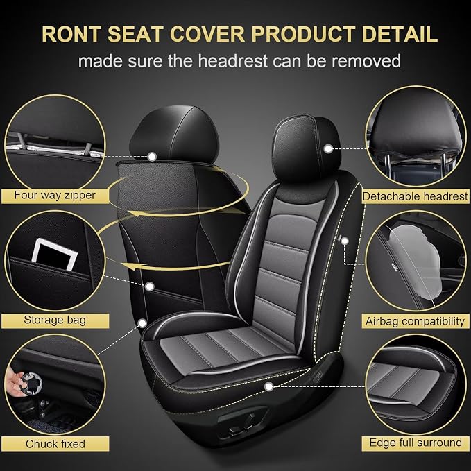 IKABEVEM Car Seat Covers Fit for Toyota Highlander 2007-2025 2026: Front 2 Row 5 Seats Luxury Leather Automotive Seat Covers, Car Seat Protector(Black&Grey) - Image 3