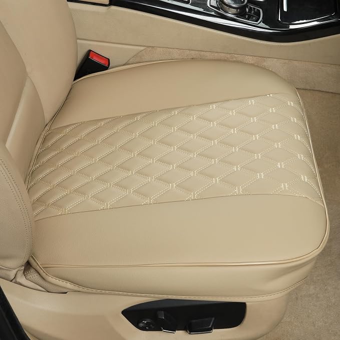 Black Panther PU Car Seat Cover, Front Bottom Seat Protector Compatible with 95% Vehicles,Anti-Slip & Full Wrapping Bottom (W 21.26''×D 20.86”)(1Piece,Dark Beige) - Image 2