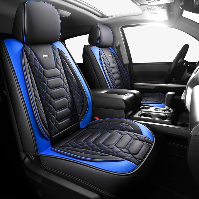 FREESOO Custom Leather for Toyota Tundra Seat Covers 2014-2021 Crewmax Cab | Custom Fit, Full Set, 60/40 Split Bench, Waterproof Faux Leather, for Truck Toyota Tundra Accessories, Blue by FREESOO